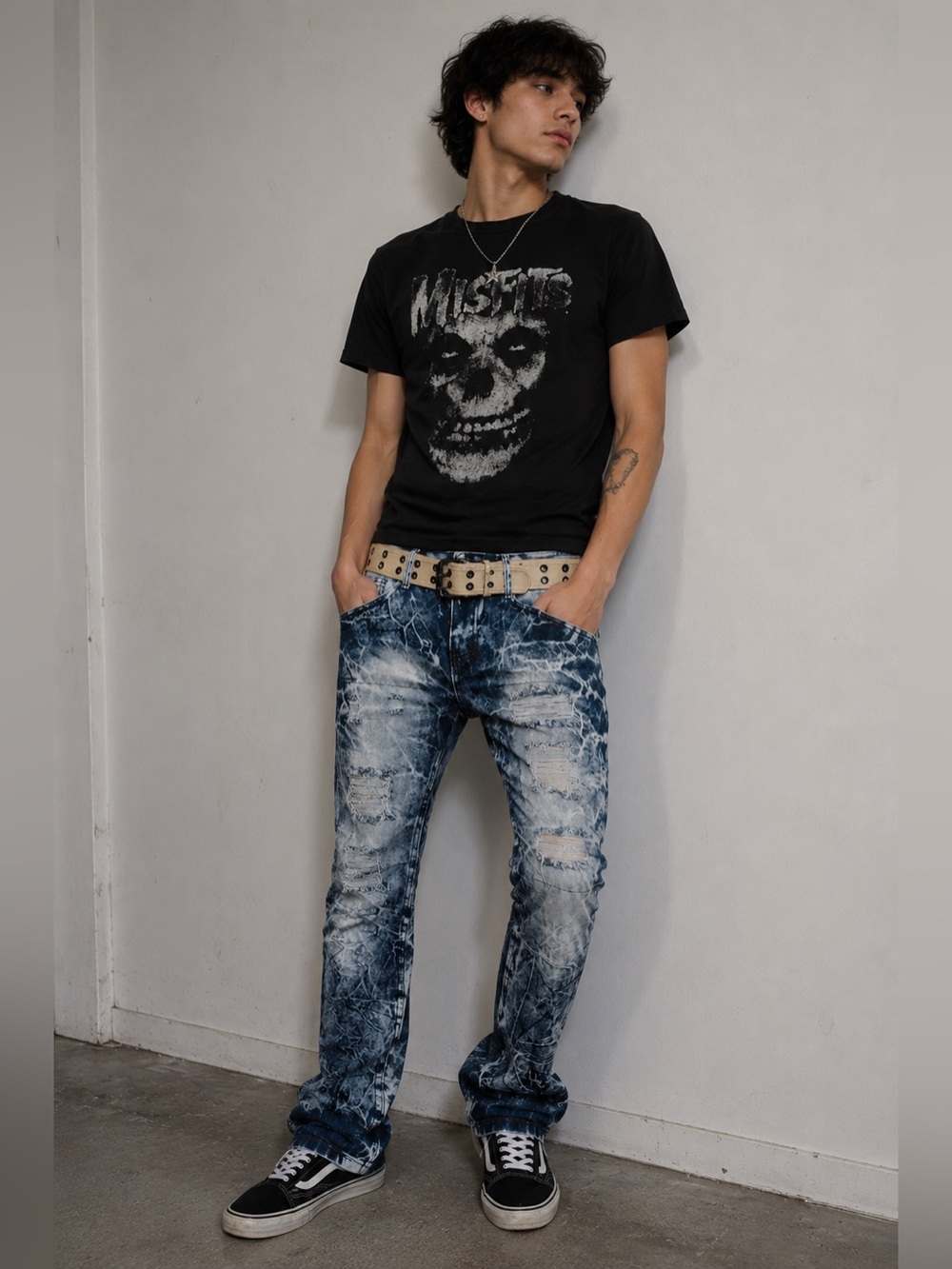 Road Narrows Y2K Acid Wash Distressed Skinny Jeans w  Belt